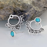 Vintage Turquoise Sunburst Stud Hoop Earring
