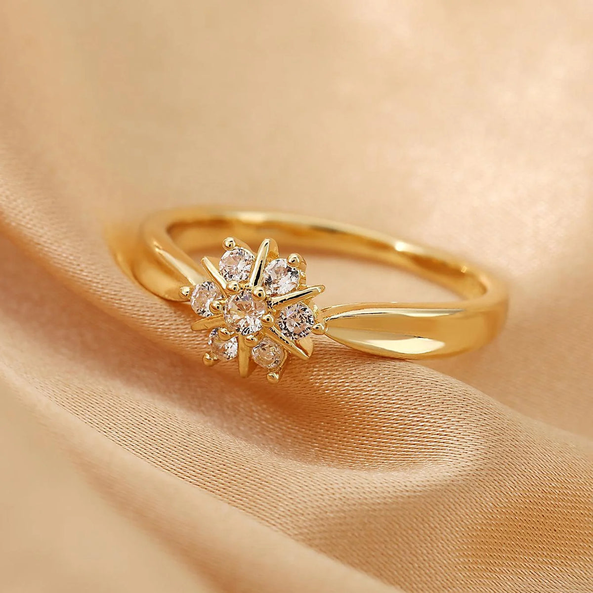 Classic  Gold Plated Cubic Zirconia Flower Decor Ring