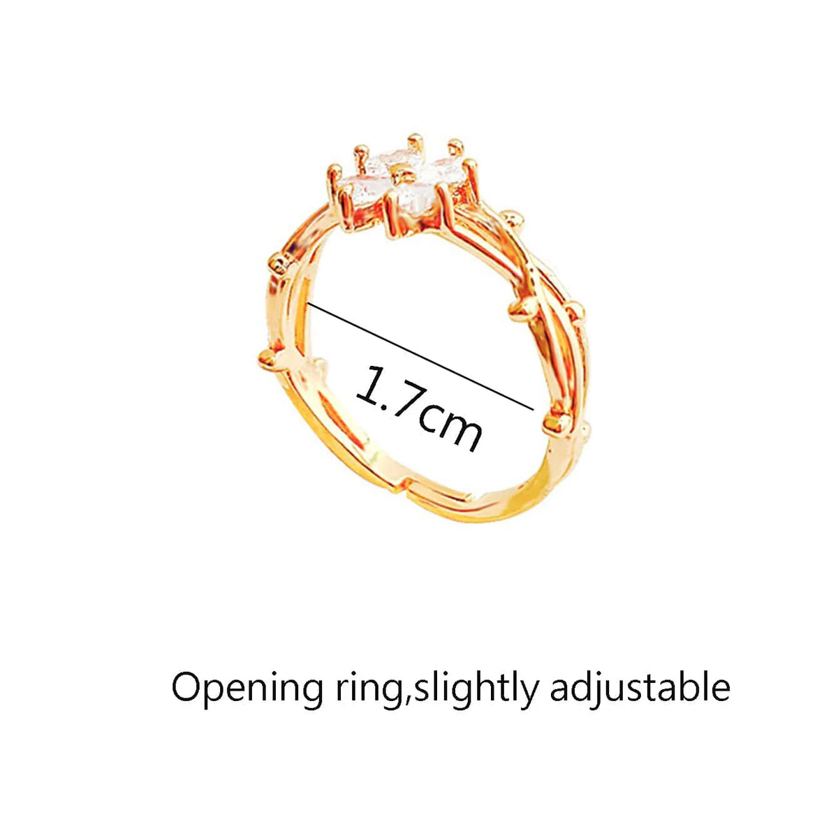 Elegant Adjustable Zirconia Flower Leaf Open Ring