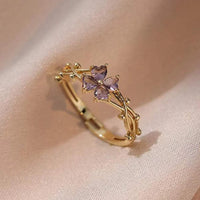 Elegant Purple Four Leaf Clover Zirconia Open Ring