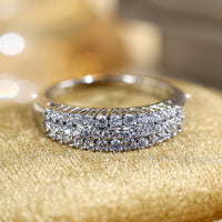 Elegant Three Row Zirconia Silver Plated Ring