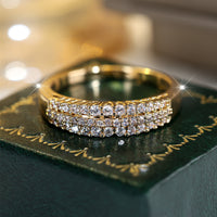 Elegant Three Rows Sparkling Zirconia Gold Plated Ring