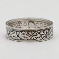 Vintage Silver Plated Snowflake & Coin Pattern Ring