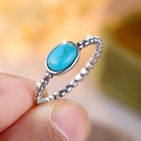 Bohemian Silver Plated Ellipse Turquoise Beaded Ring
