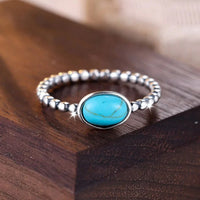 Bohemian Silver Plated Ellipse Turquoise Beaded Ring