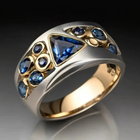 Elegant Silver & Gold Blue Geometric Zirconia Crystal Ring