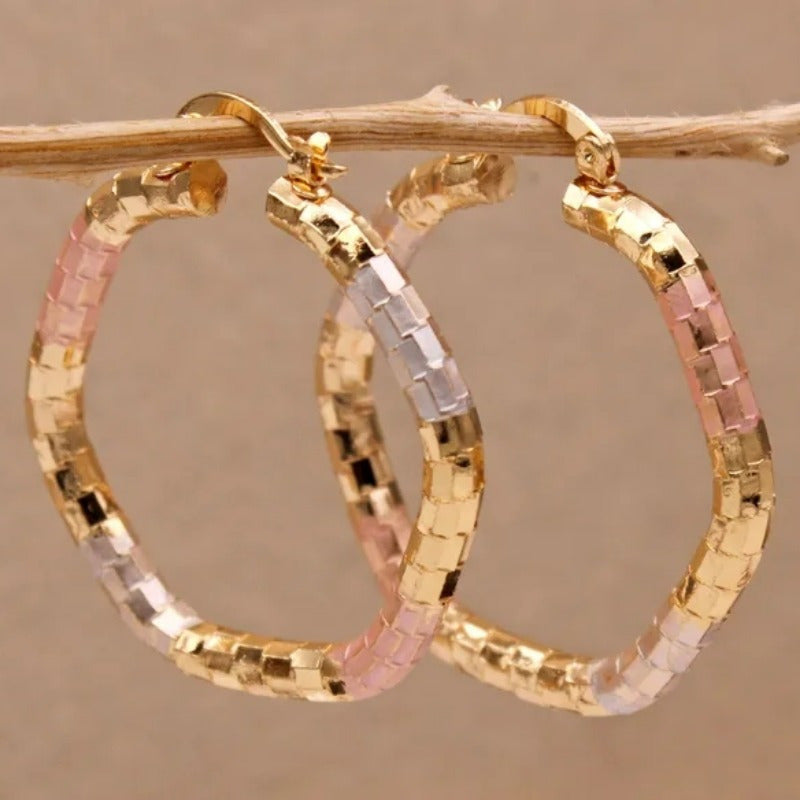 Vintage Retro Style Gold Plated Round Tie Dye Hoop Earrings