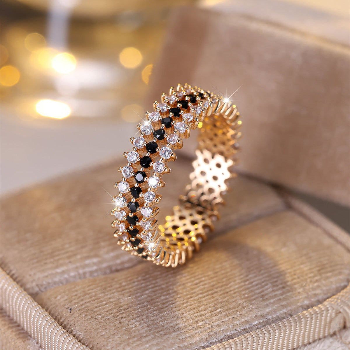 Elegant Full Circle Three Rows Zirconium Gold Plated Ring