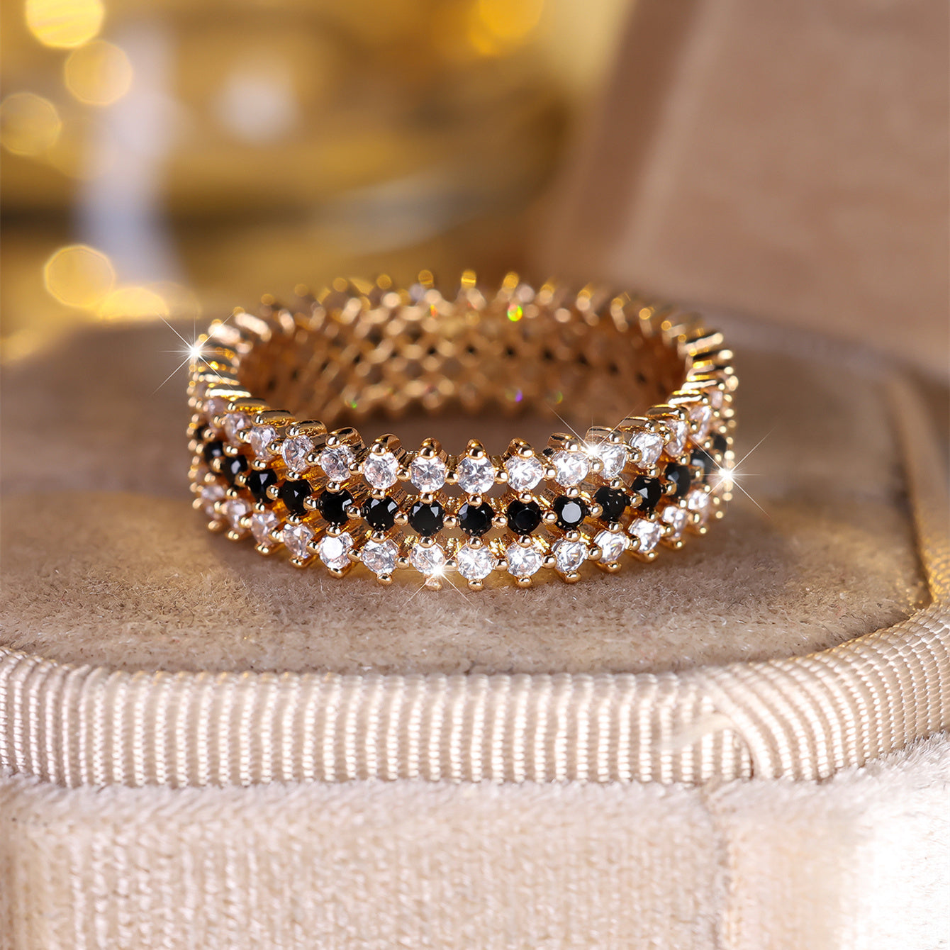 Elegant Full Circle Three Rows Zirconium Gold Plated Ring