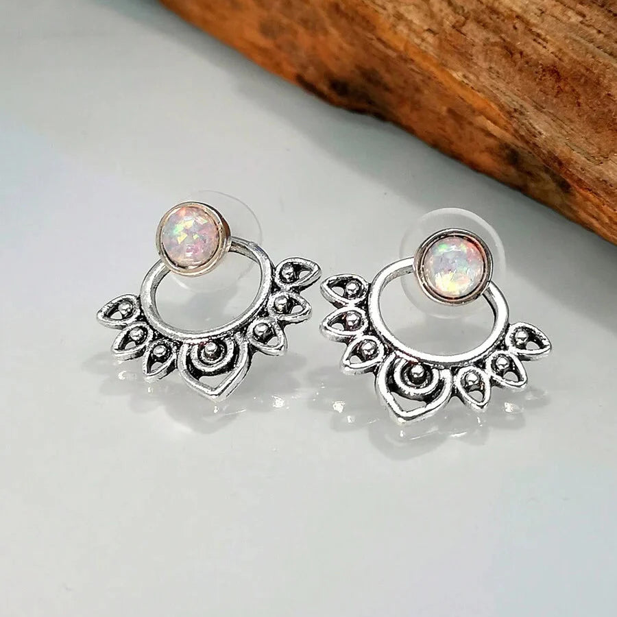 Vintage Turquoise Sunburst Stud Hoop Earring