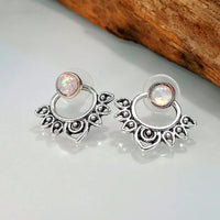 Vintage Turquoise Sunburst Stud Hoop Earring