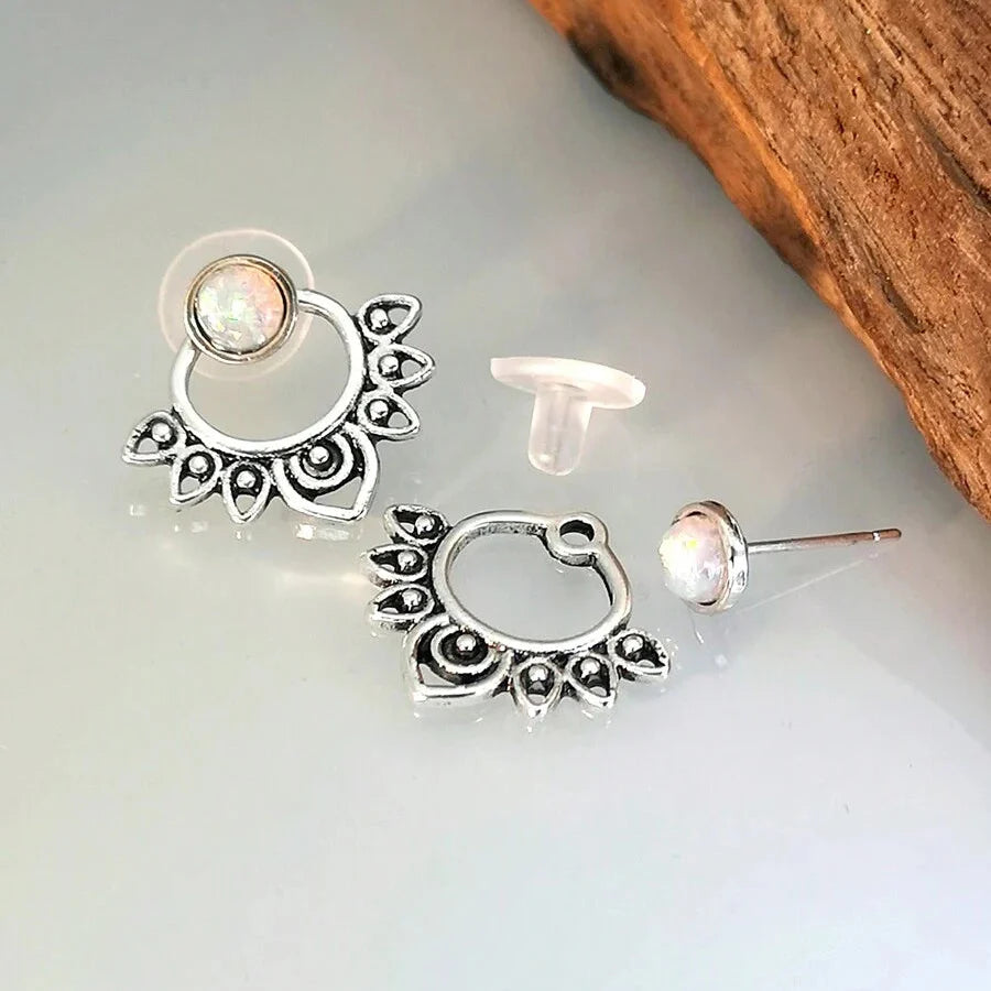 Vintage Turquoise Sunburst Stud Hoop Earring