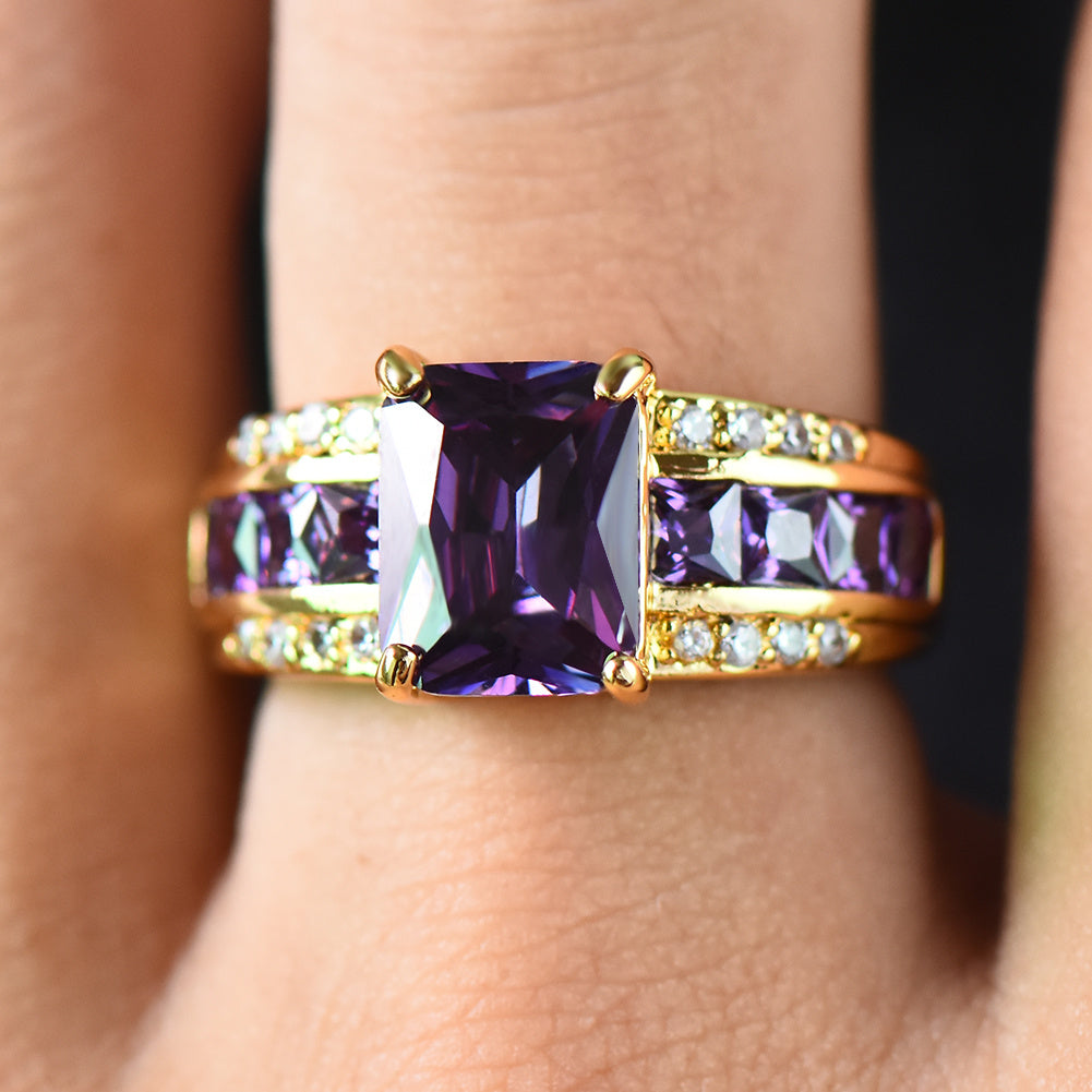 Elegant Vintage Style Rectangular Purple Zirconia Ring