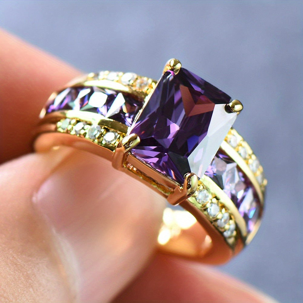 Elegant Vintage Style Rectangular Purple Zirconia Ring