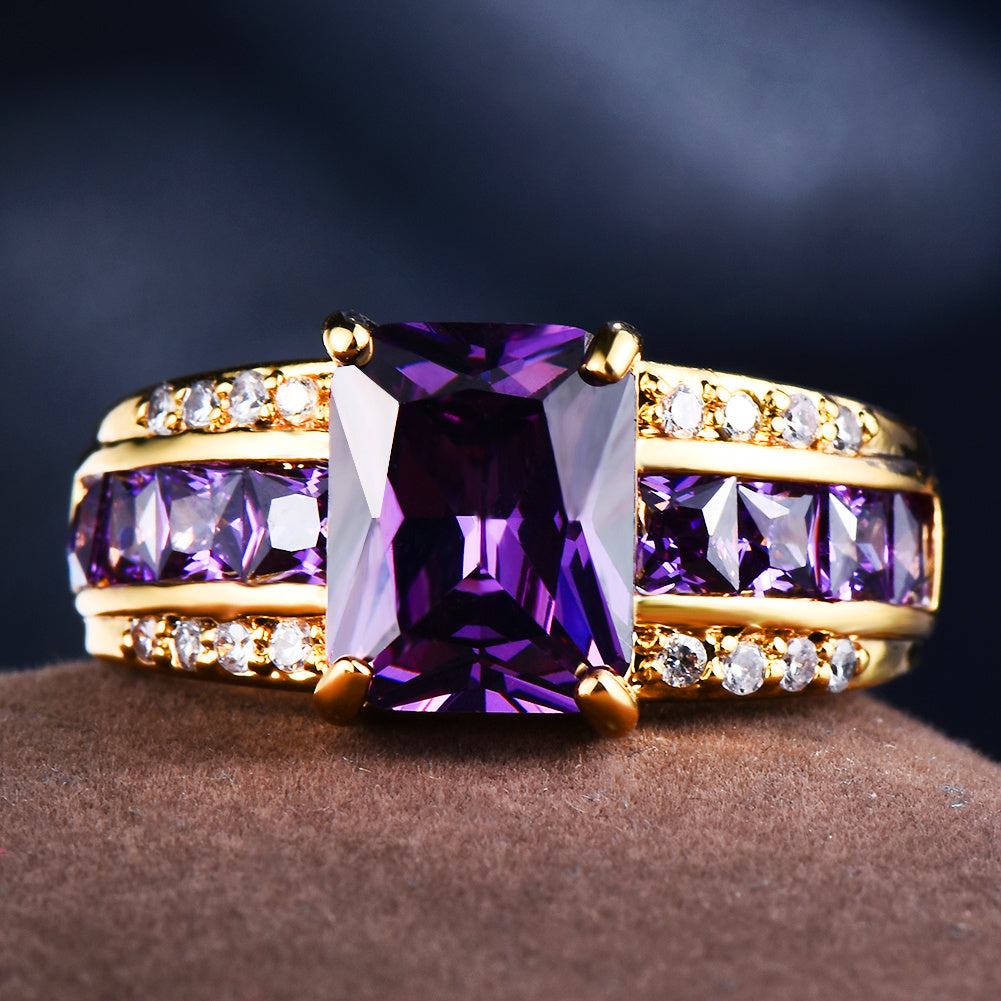 Elegant Vintage Style Rectangular Purple Zirconia Ring