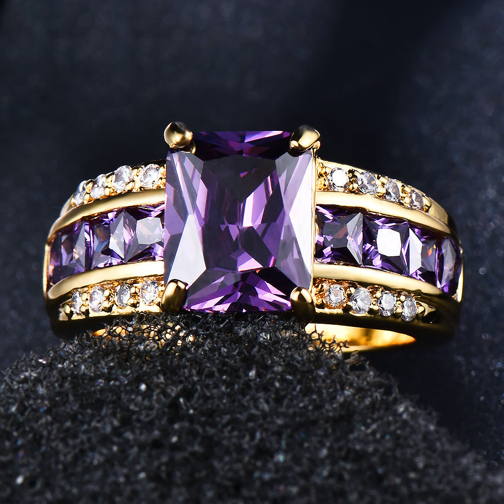 Elegant Vintage Style Rectangular Purple Zirconia Ring