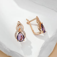 Vintage Gold Plated Purple Cubic Zirconia Drop Earrings