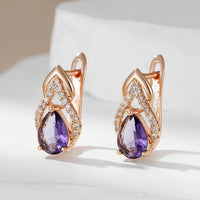 Vintage Gold Plated Purple Cubic Zirconia Drop Earrings