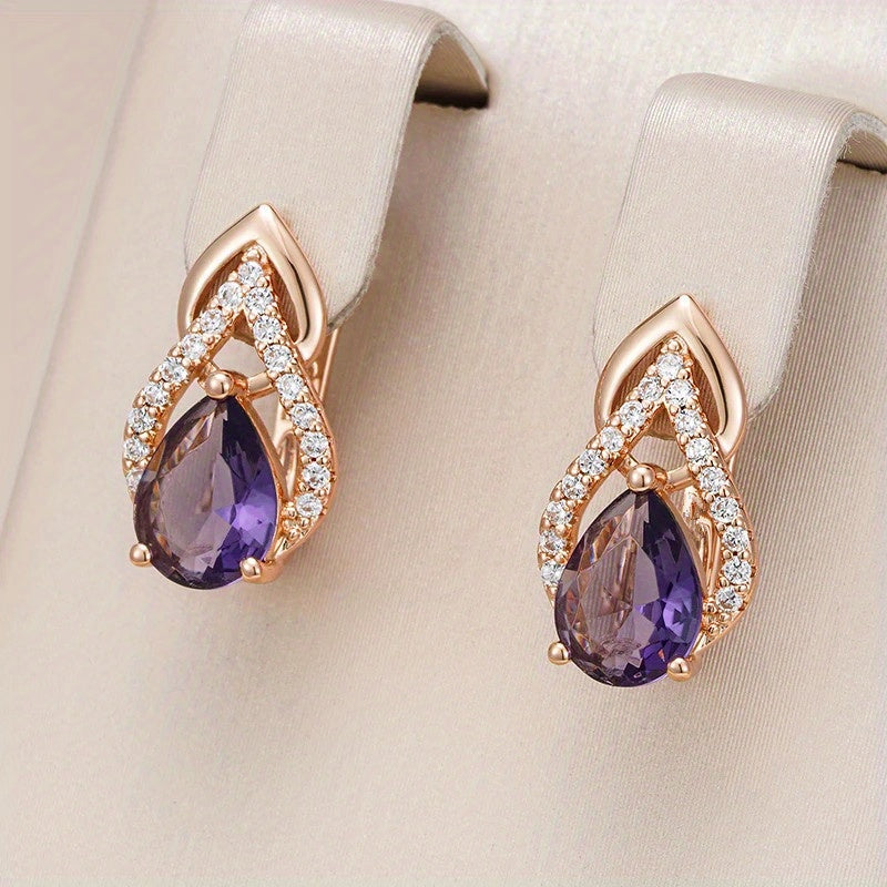 Vintage Gold Plated Purple Cubic Zirconia Drop Earrings