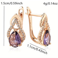 Vintage Gold Plated Purple Cubic Zirconia Drop Earrings