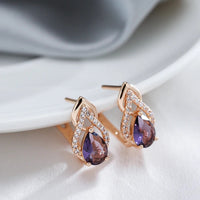 Vintage Gold Plated Purple Cubic Zirconia Drop Earrings