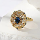 Elegant Gold Plated Sunflower Design Blue Zirconia Inlaid Ring