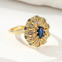 Elegant Gold Plated Sunflower Design Blue Zirconia Inlaid Ring