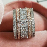 Elegant Wide Band Shiny Zirconia Two Color Ring
