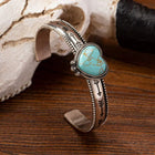 Western Style Heart Shape Turquoise Stone Decor Cuff Bangle Bracelet