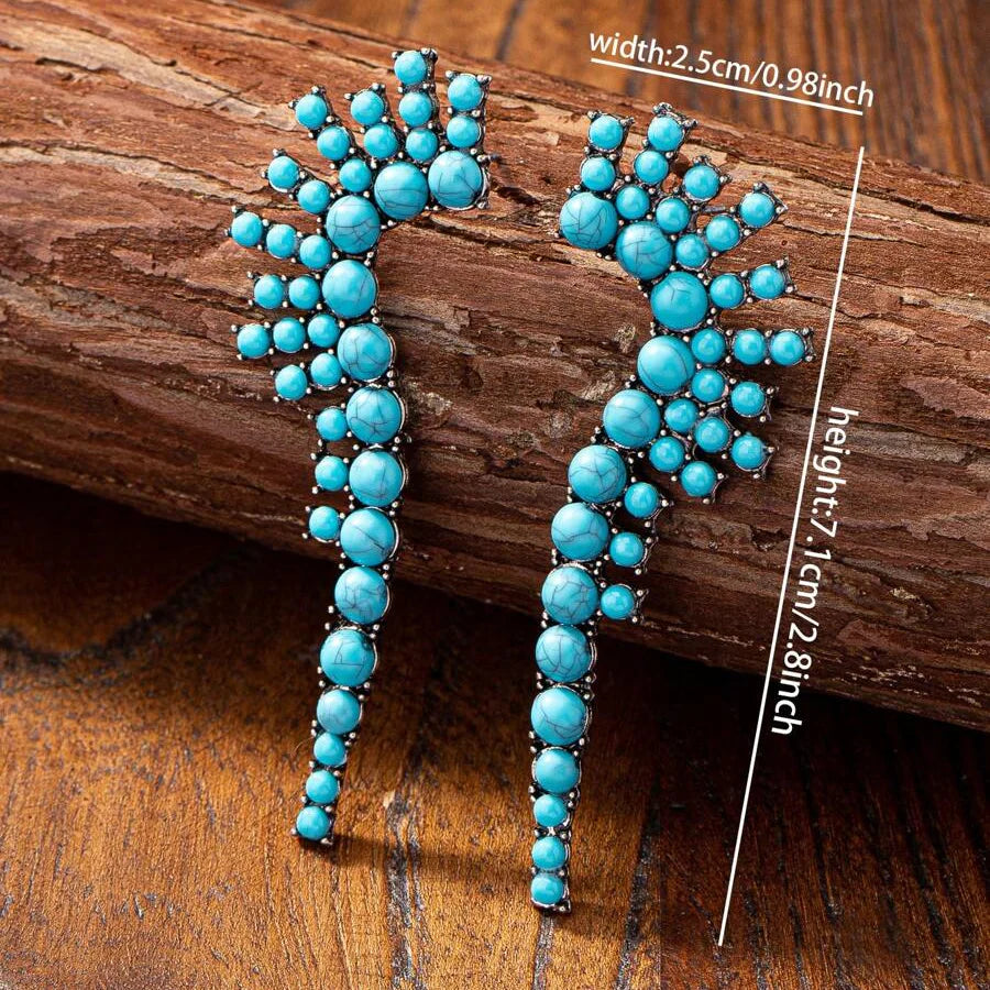 Classic Boho Western Style Turquoise Cluster Dangle Earrings