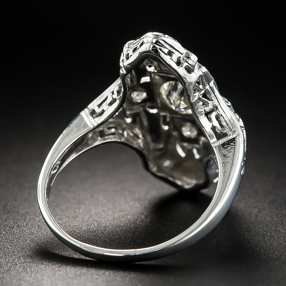 Vintage Diamond Inspired Silver Plated Ring