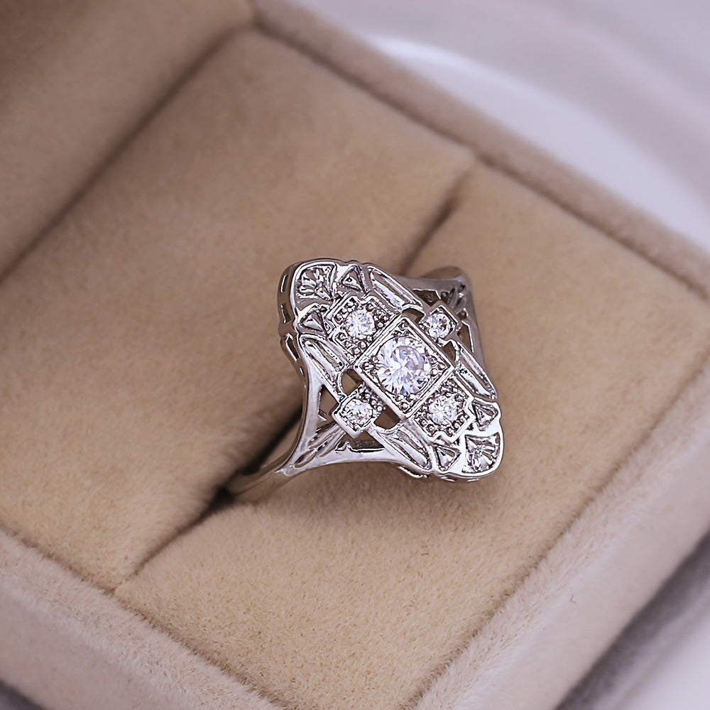 Vintage Diamond Inspired Silver Plated Ring