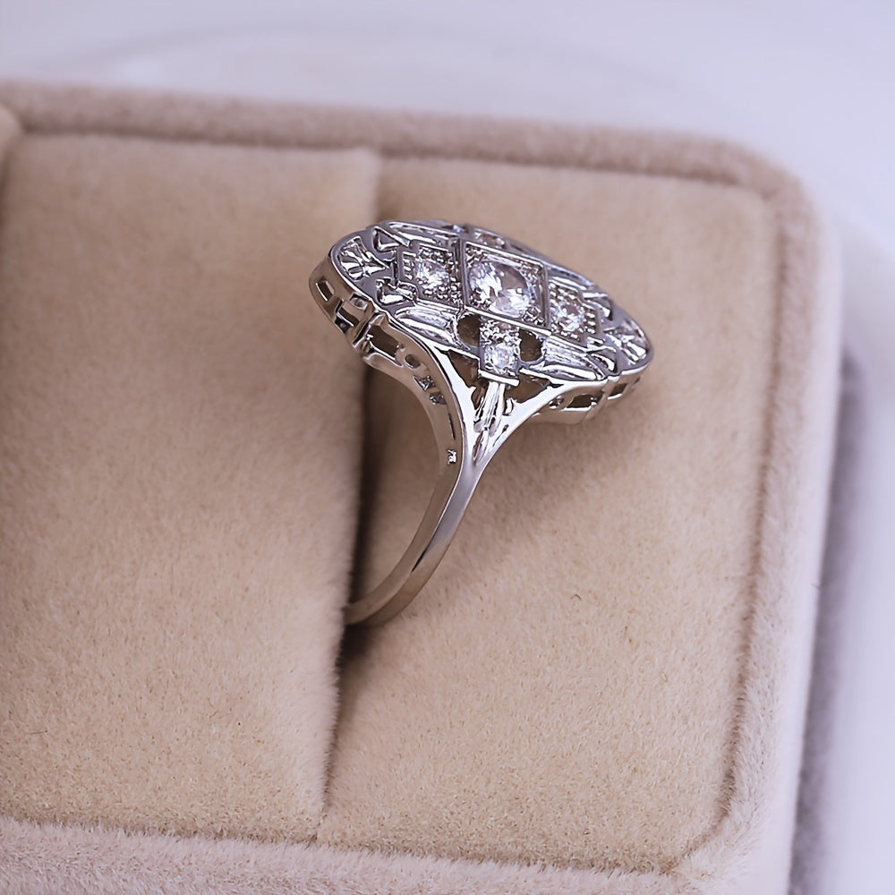 Vintage Diamond Inspired Silver Plated Ring