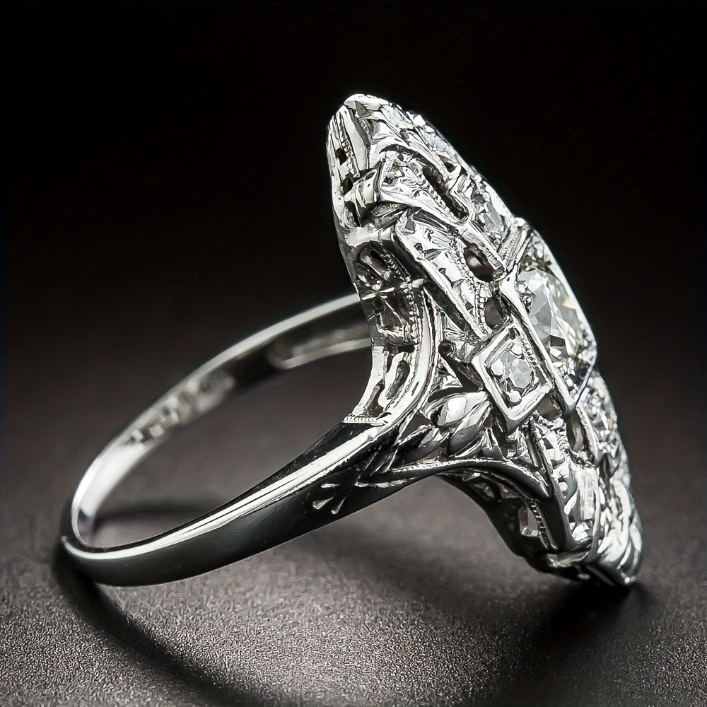 Vintage Diamond Inspired Silver Plated Ring