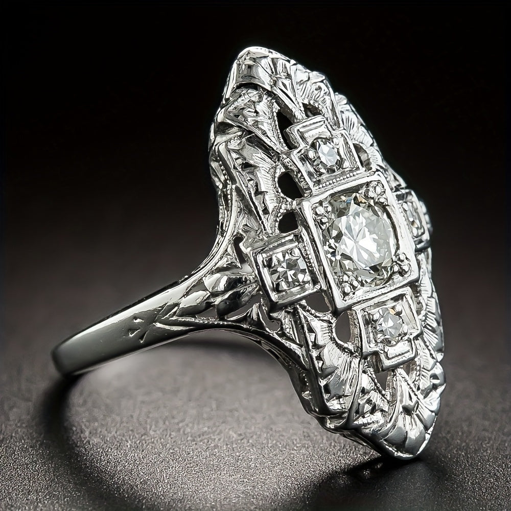 Vintage Diamond Inspired Silver Plated Ring