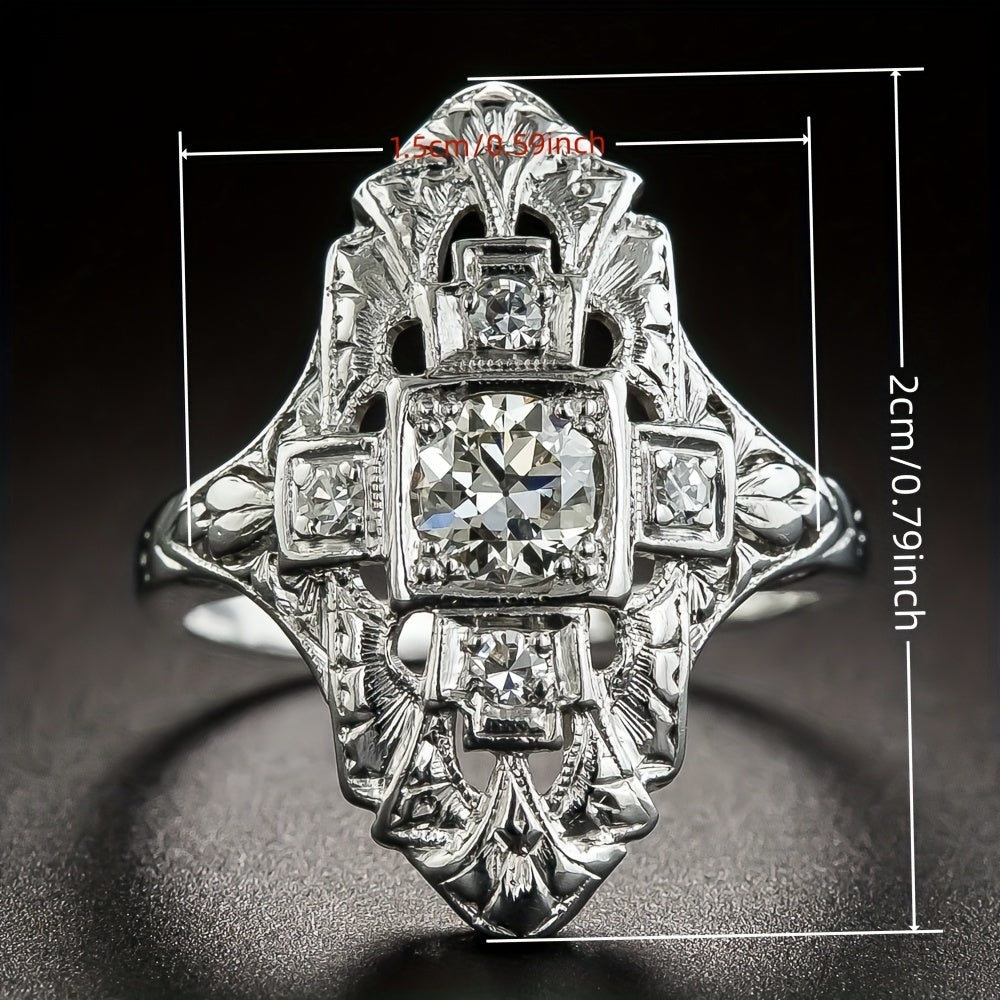 Vintage Diamond Inspired Silver Plated Ring