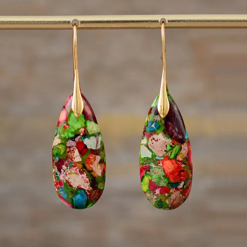 Vibrant Multicolor Natural Stone Teardrop Earrings