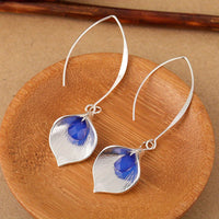 Elegant Blue Rhinestone Petal Drop Earrings