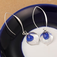 Elegant Blue Rhinestone Petal Drop Earrings