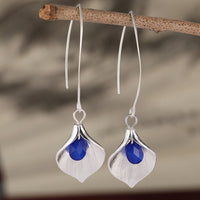 Elegant Blue Rhinestone Petal Drop Earrings
