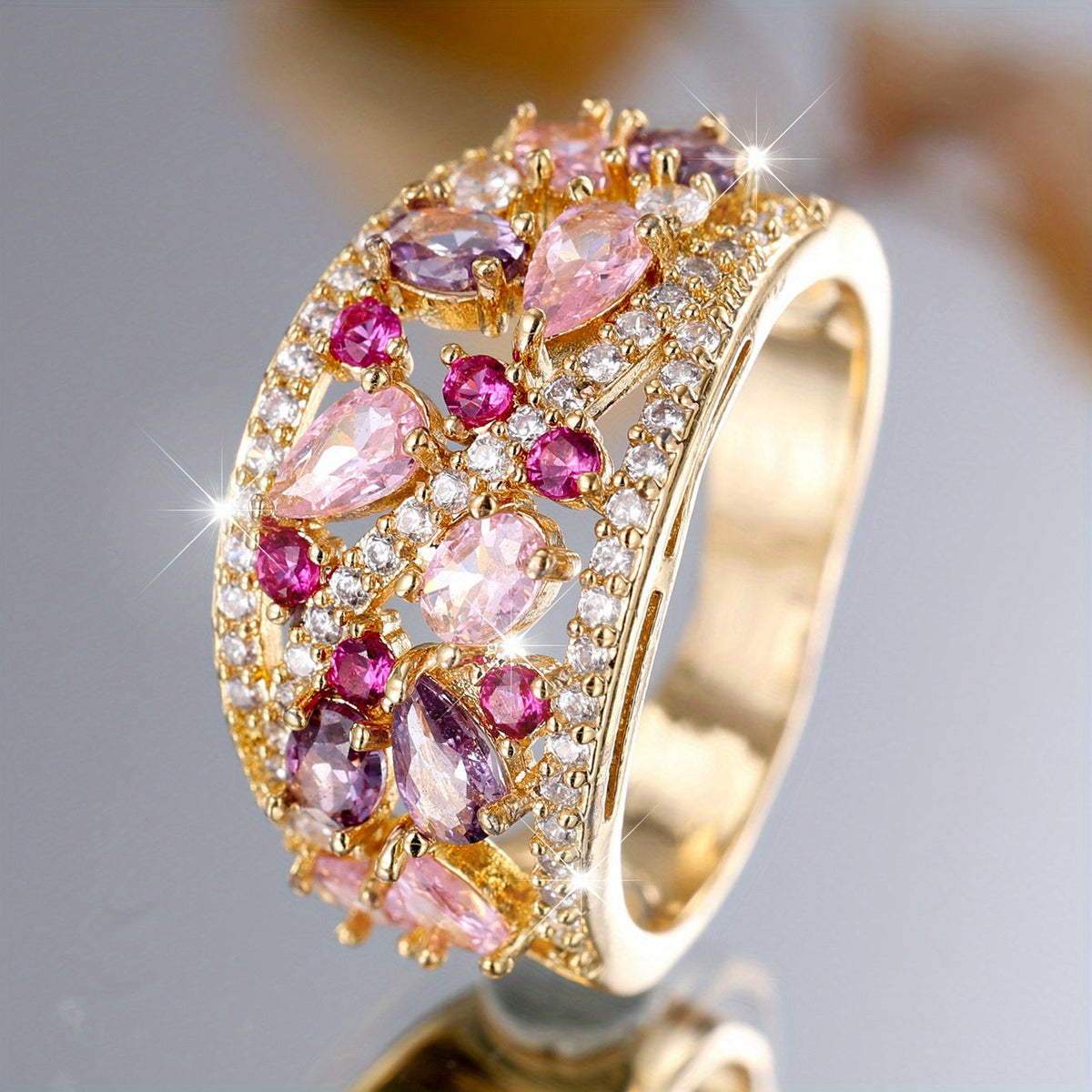Classic Retro Style Water Drop Cut Cubic Zirconia Ring