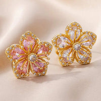 Elegant Gold Plated Pink Zirconia Flower Ring