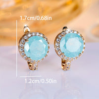Elegant Round Cut Ice Flower Aqua Blue Stone Clip Earrings