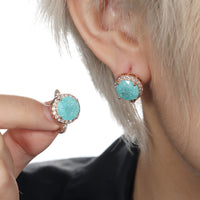 Elegant Round Cut Ice Flower Aqua Blue Stone Clip Earrings