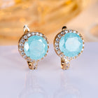 Elegant Round Cut Ice Flower Aqua Blue Stone Clip Earrings
