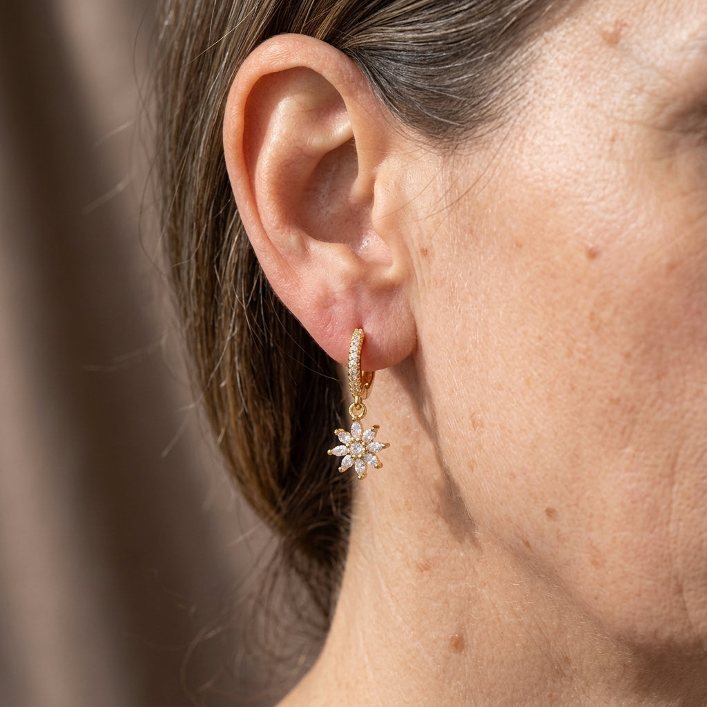 Starry Cubic Zirconia Gold Dangle Earrings