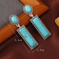 Bohemian Turquoise Geometric Rectangle Oval Stud Pendant Earrings