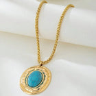 Vintage Snake Skin Chain Oval Faux Turquoise Pendant Necklace