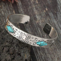 Vintage Bohemian Western Totem Engraved Inlaid Turquoise Bracelet