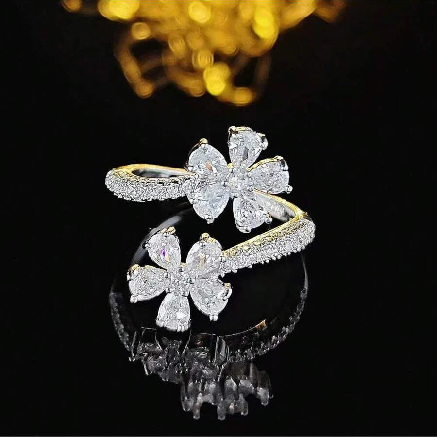 Elegant Adjustable Flower Cubic Zirconia Ring